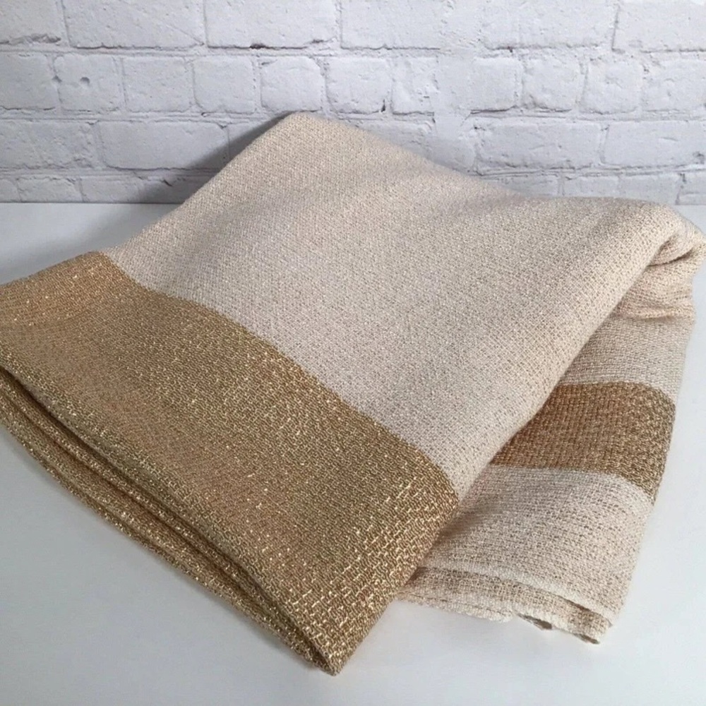 Vintage Chicago Weaving RoseGold Cream Tablecloth Heavy Woven Metallic 80โ x 58โ